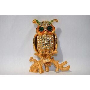 Taylor Avedon Large Owl with Green Eyes Trinket Box